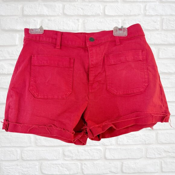 Madewell Size 28 Red Shorts Denim Stretch Distressed - Picture 1 of 7